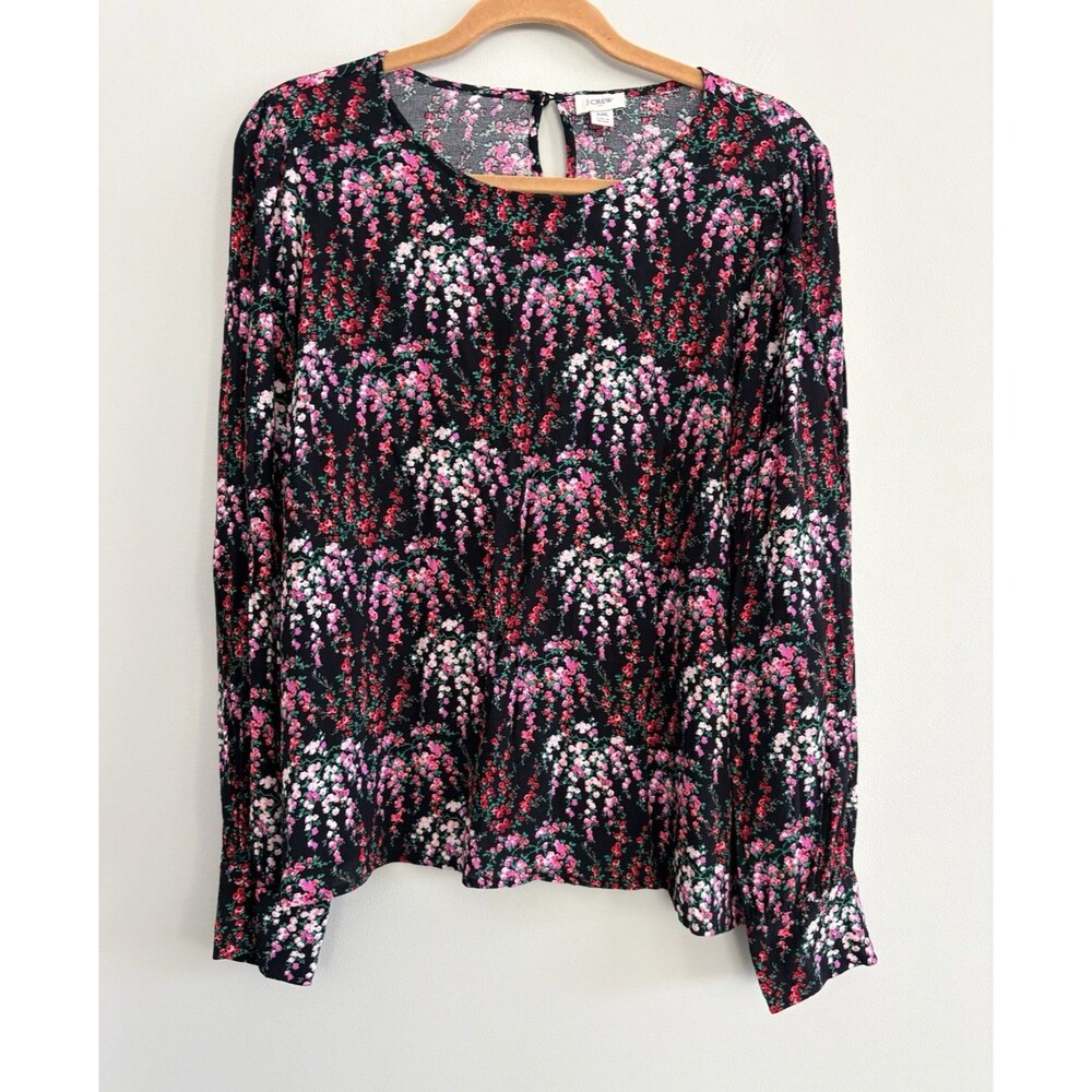 J. Crew Blouse Black Floral Top Women's Size XXL Long Sleeve